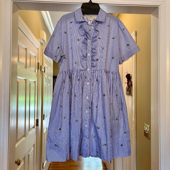 EUC Kate Spade Broome Street Abuzz Blue White Stripe Bumblee Bee Shirt Dress M - Picture 1 of 5